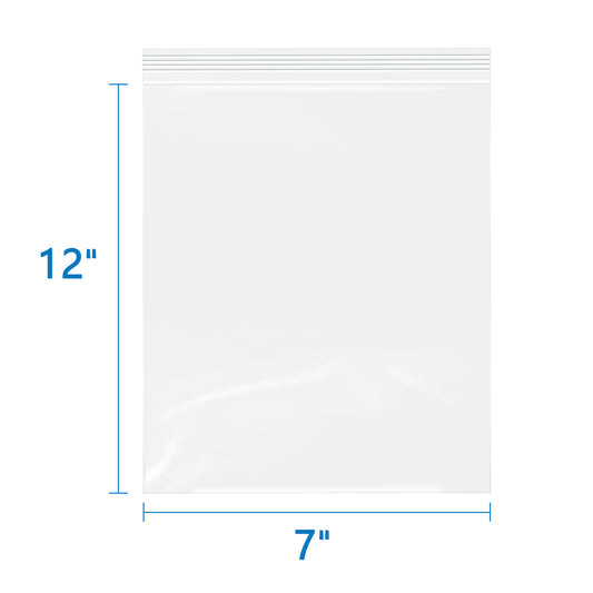 2 Mil 7" x 12" Resealable Clear Zip Bags 200 Pack