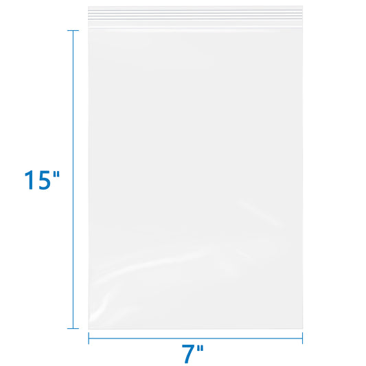 2 Mil 7" x 15" Resealable Clear Plastic Zip Bags 200 Pack