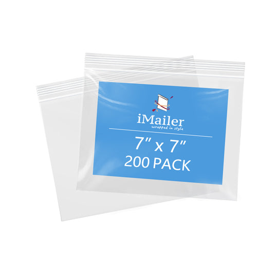 2 Mil 7" x 7" Reclosable Zip Bags 200 Pack Clear