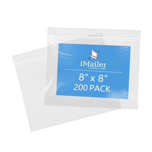 8" x 8" 2 Mil Clear Zip Bags Reusable Airtight Plastic Bags 200 Pack