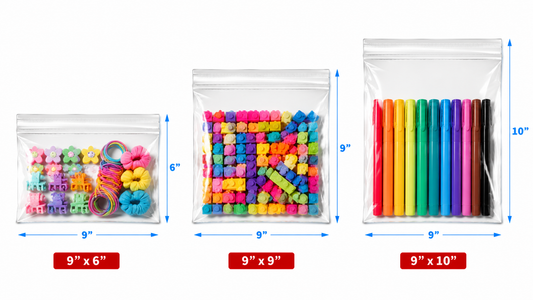 9" Wide | Reclosable Clear Zip Lock Bags 200 Pack, 2 Mil, Multiple Sizes