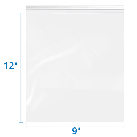 4 Mil 9" x 12" Zip Poly Bags 100 Pack Heavy-Duty Reusable