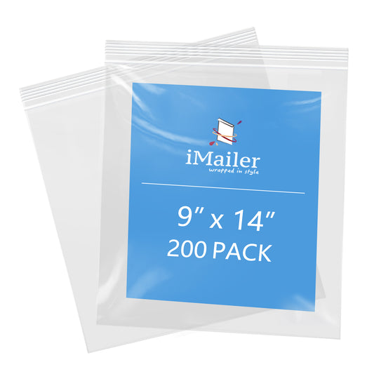 2 Mil 9" x 14" Resealable Clear Zip Bags 200 Pack