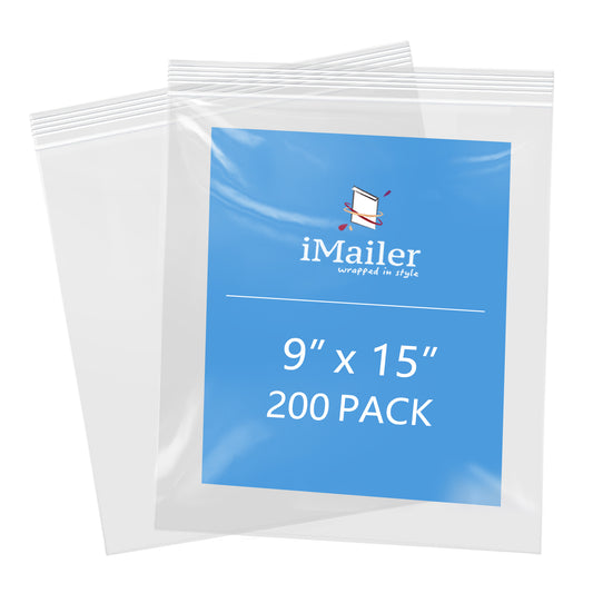 2 Mil 9" x 15" Resealable Clear Plastic Zip Bags 200 Pack
