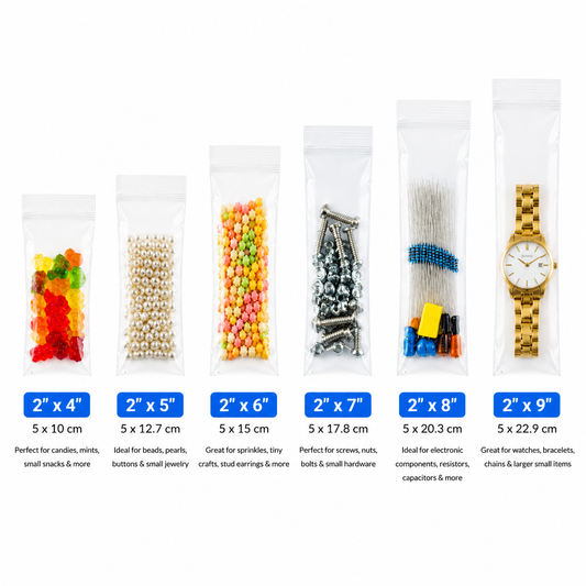 2" Wide | Reclosable Clear Zip Lock Bags 500 Pack, 2 Mil, Multiple Sizes