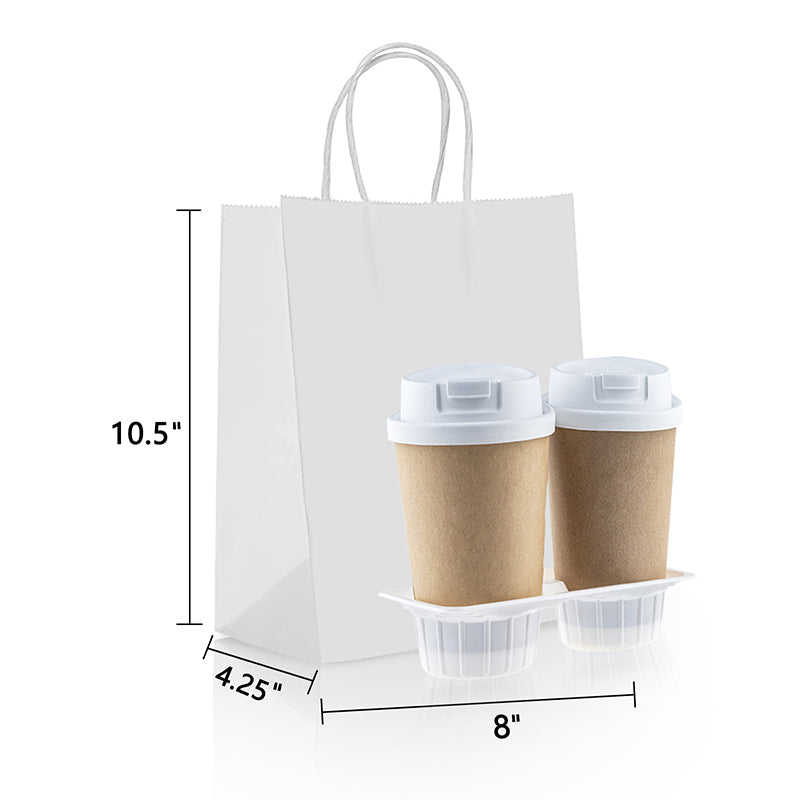 5.25x3.25x8 - 50 Pcs - Bagsource White Kraft Paper Bags, Shopping, Mechandise, Party, Gift Bags