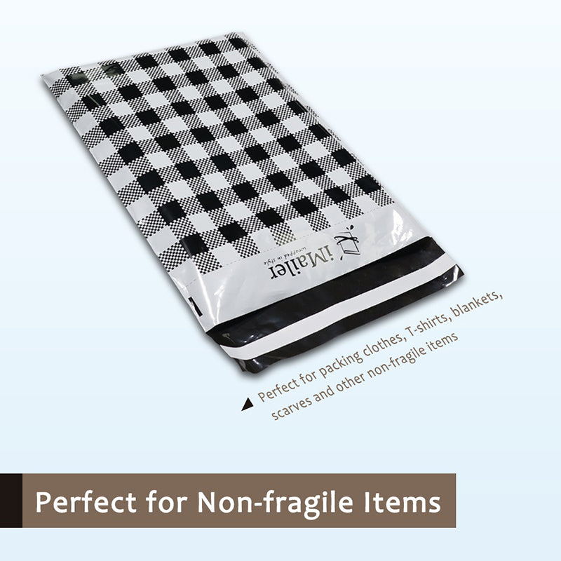 Imailer Mailing Shipping Bags with Self Seal Strip Poly Mailers Black Gingham Plaid Shipping Bags