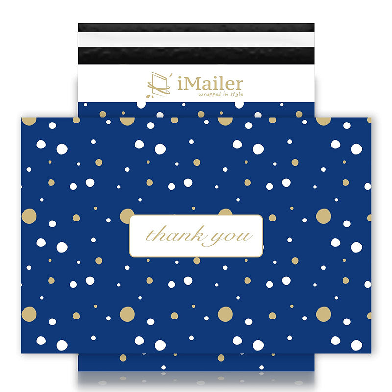 Imailer Poly Mailer Envelope Thank you Blue Polka Dot Mailing Shipping Bags-Self Seal