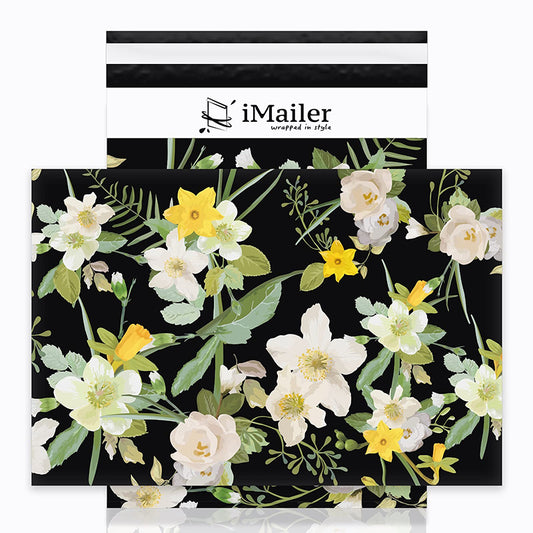 Imailer Poly Mailer Mailing Shipping Black Flower Envelope Package Bags-Self Seal