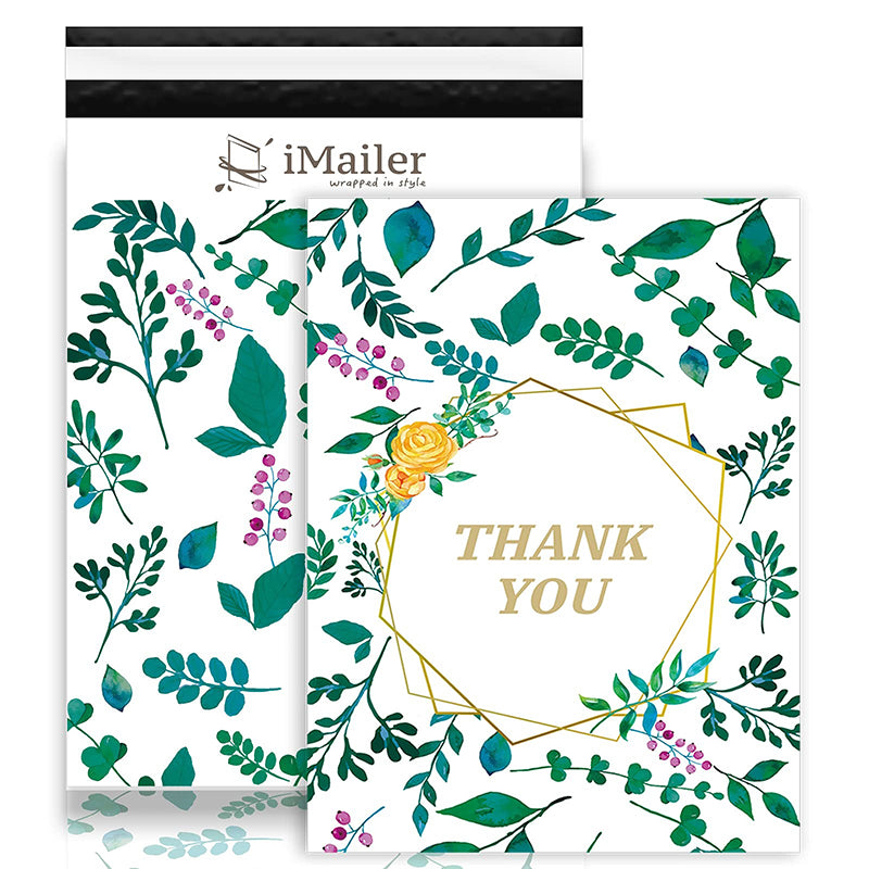 Imailer Poly Mailer Envelope Gold Thank You Leaf Mailing Shipping Package Bags-Self Seal