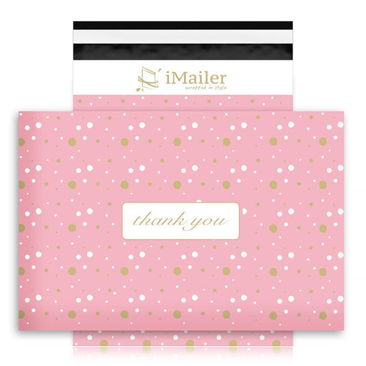 Imailer Mailing Shipping Bags with Self Seal Strip Pink Polka Dot - Thank You Poly Mailer Envelope